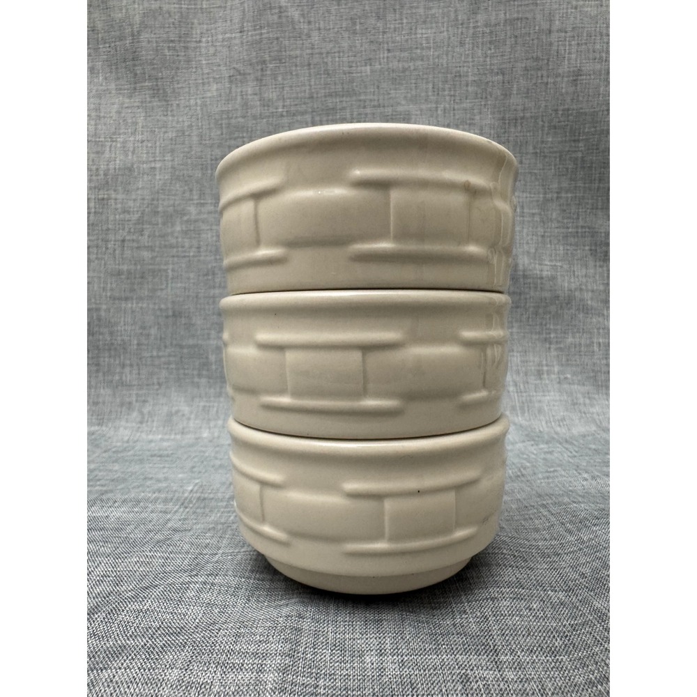 Longaberger Pottery Woven Traditions Ivory Custard Cups Set of 3 Ramekins USA